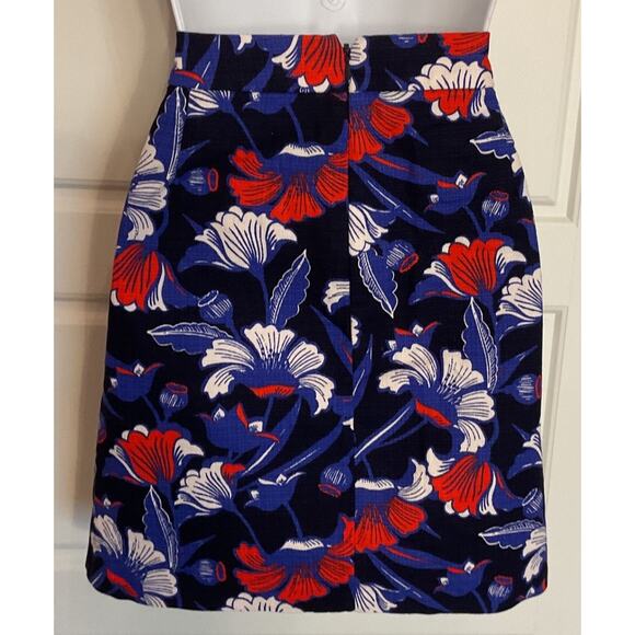 J. Crew Navy Floral Party Business Casual Lined Skirt W/Pockets Size 6 - Picture 4 of 9